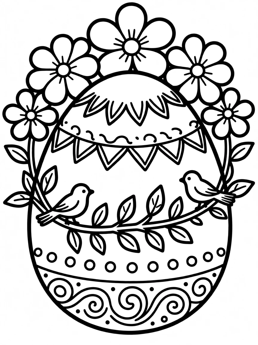 A simple outline of a Faberge egg with pretty designs.