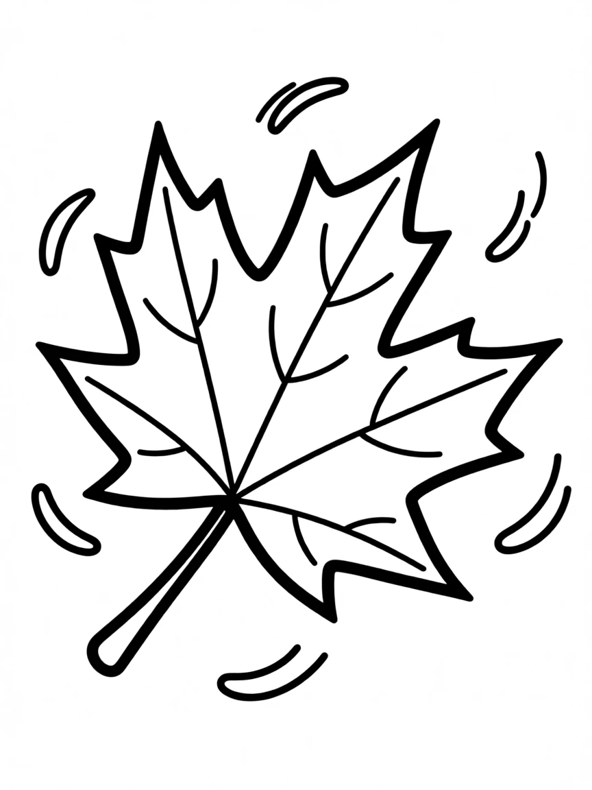 A simplified drawing of a maple leaf falling gently.