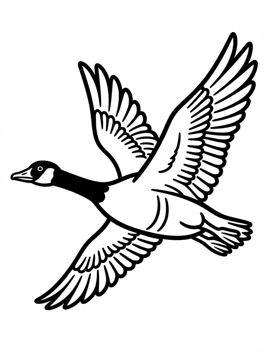 A simple outline of a Canadian goose flying.