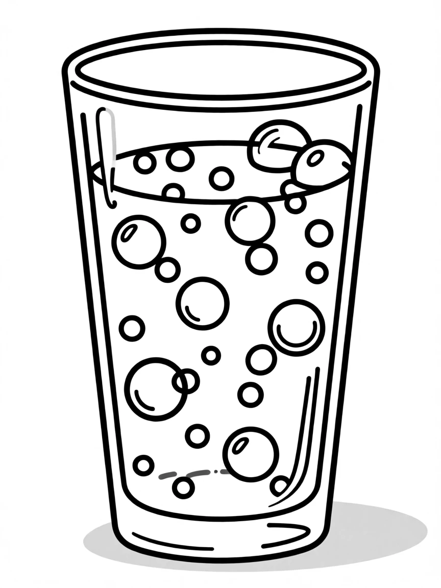 A cute drawing of a pint of green soda with bubbles.
