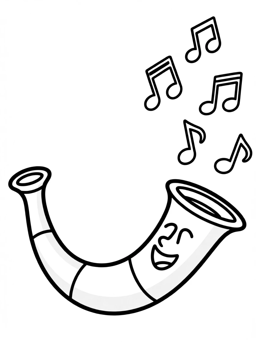 A simplified drawing of an Alpine horn making a happy sound.