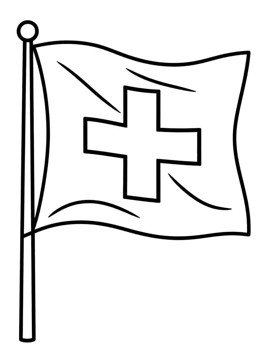 A simple outline of a Swiss flag waving.