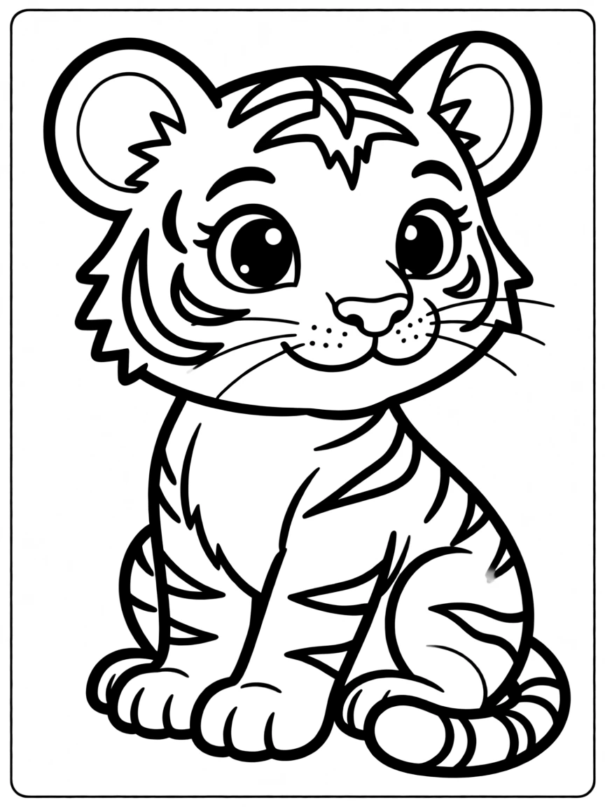 A cute drawing of a friendly tiger cub.