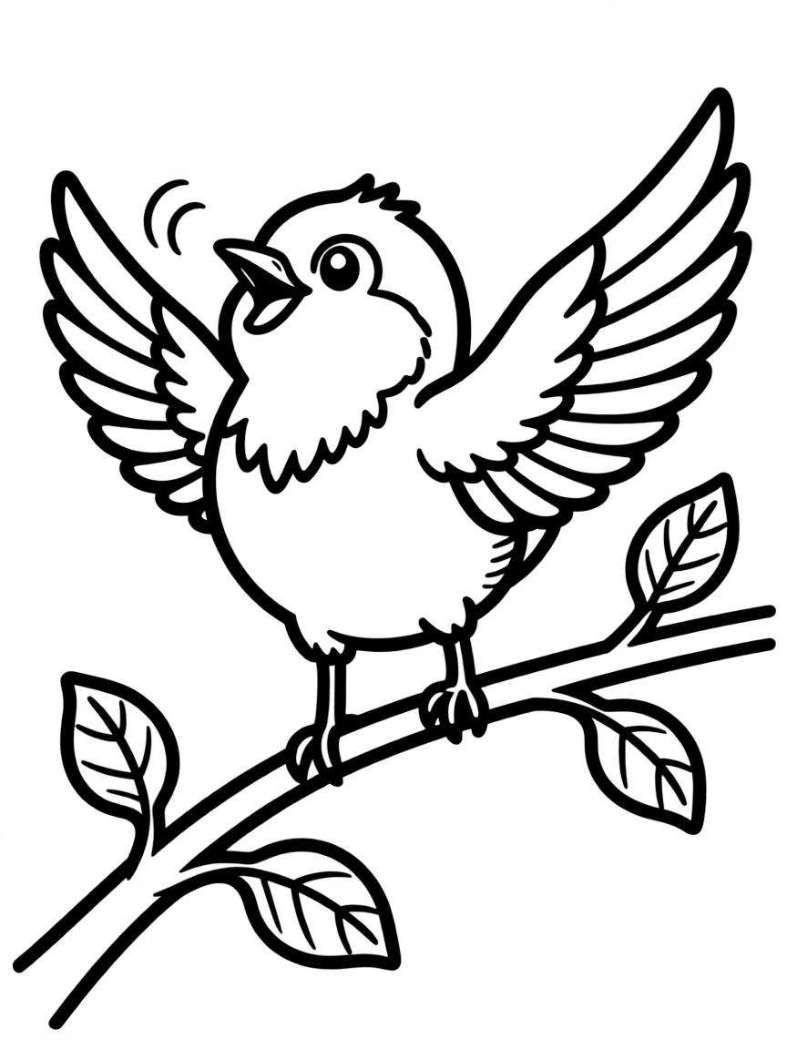 A cute drawing of a tiny Indian bird singing.
