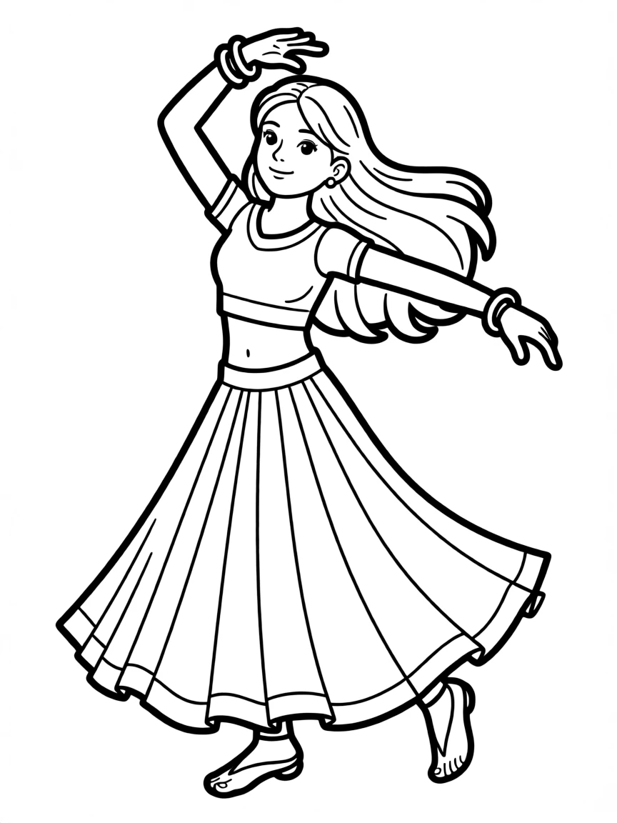 A simplified drawing of a Bollywood dancer in a dynamic pose.