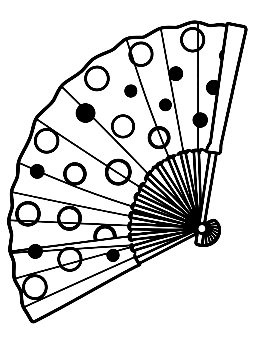 A simplified drawing of a Spanish fan with polka dots.