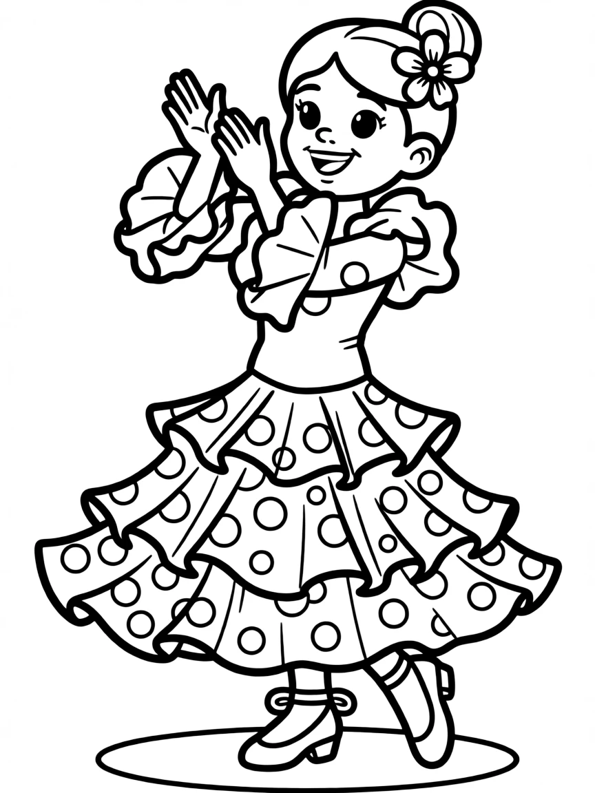 A cartoon-style drawing of a cheerful flamenco dancer.