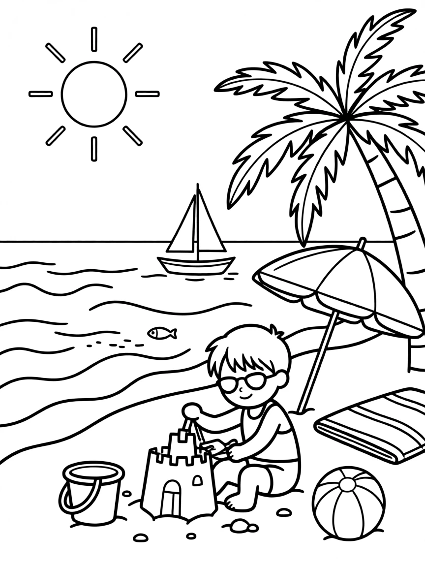 A simplified drawing of a sunny beach in Spain.