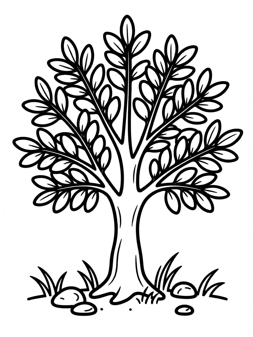 A cute drawing of a small olive tree.