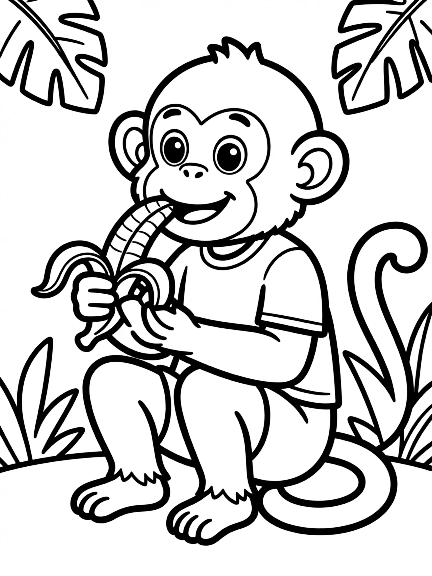 A drawing of a simplified monkey eating a banana.