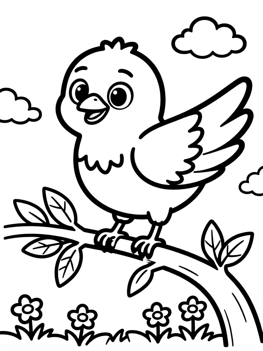 A cartoon-style drawing of a cheerful native bird.