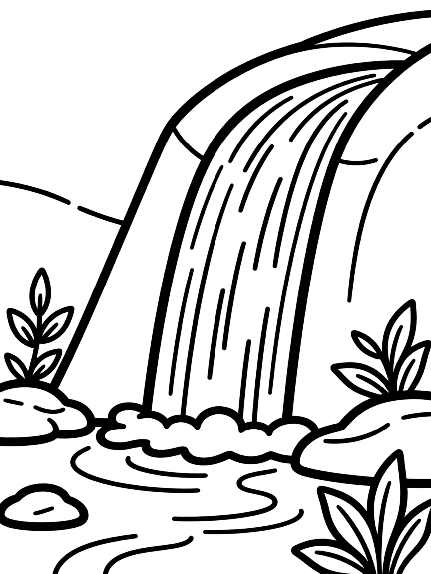 A simple outline of a waterfall.
