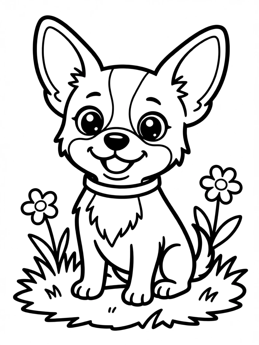 A cartoon-style drawing of a friendly chihuahua.