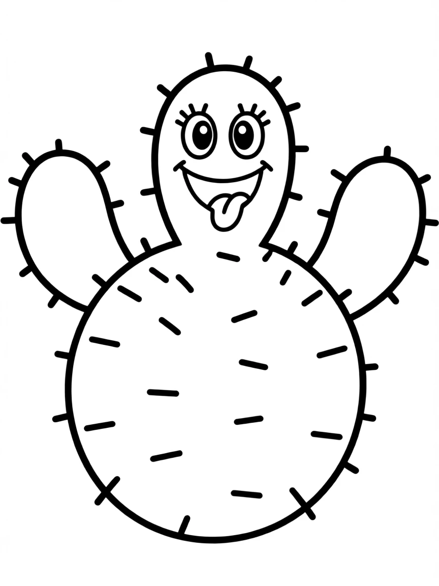 A simple outline of a cactus with a happy face.