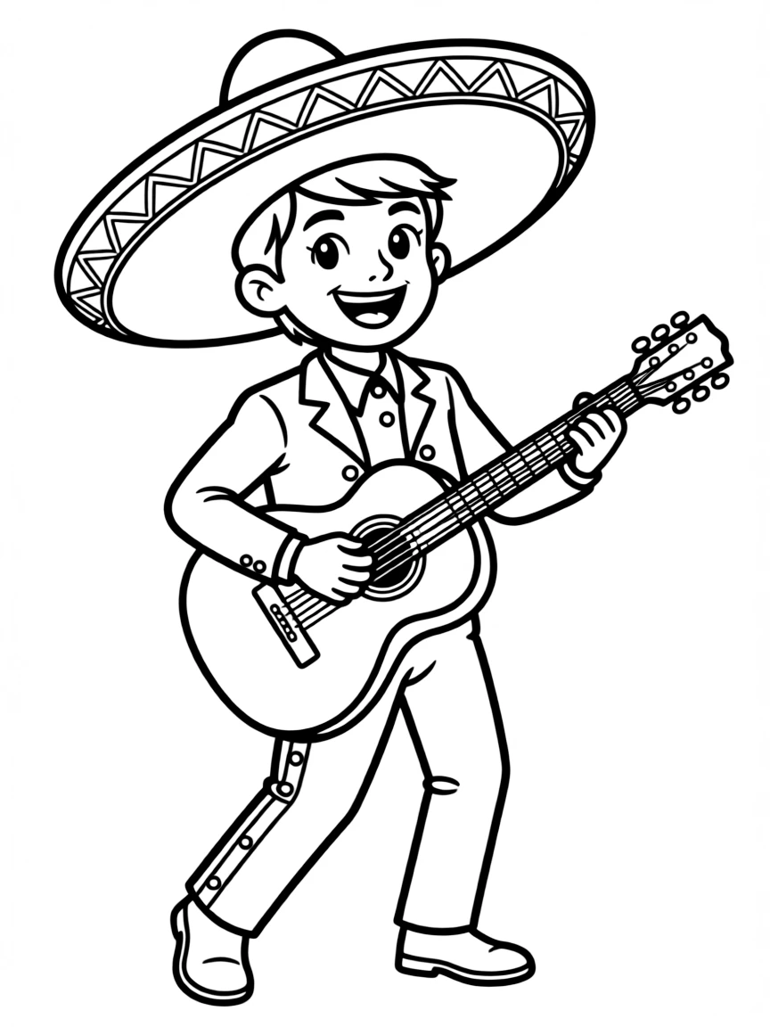 A cartoon-style drawing of a cheerful mariachi band member.