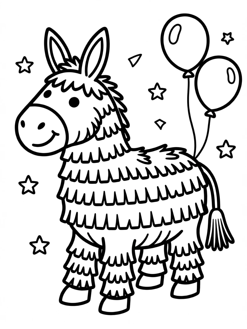 A simplified drawing of a vibrant piñata.