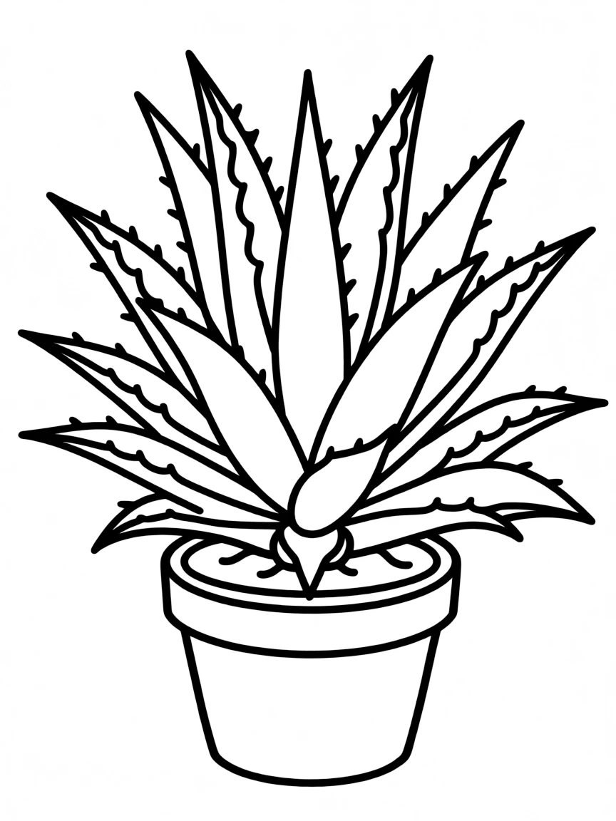 A cute drawing of a small agave plant.