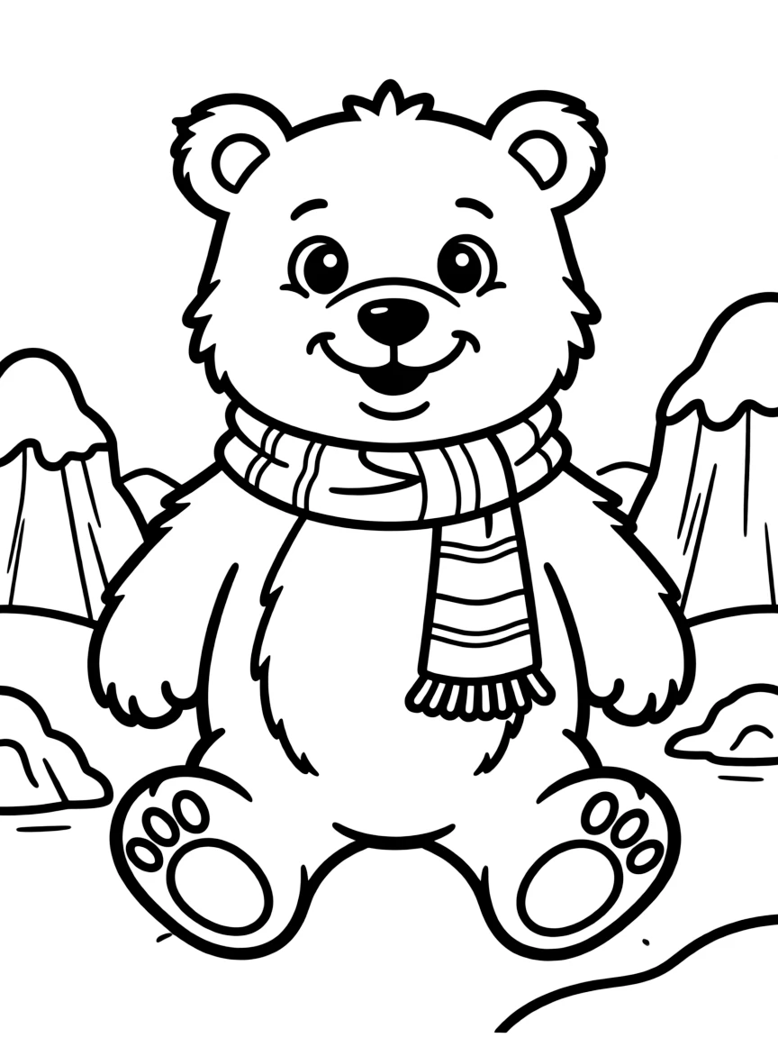 A cartoon-style drawing of a friendly polar bear.