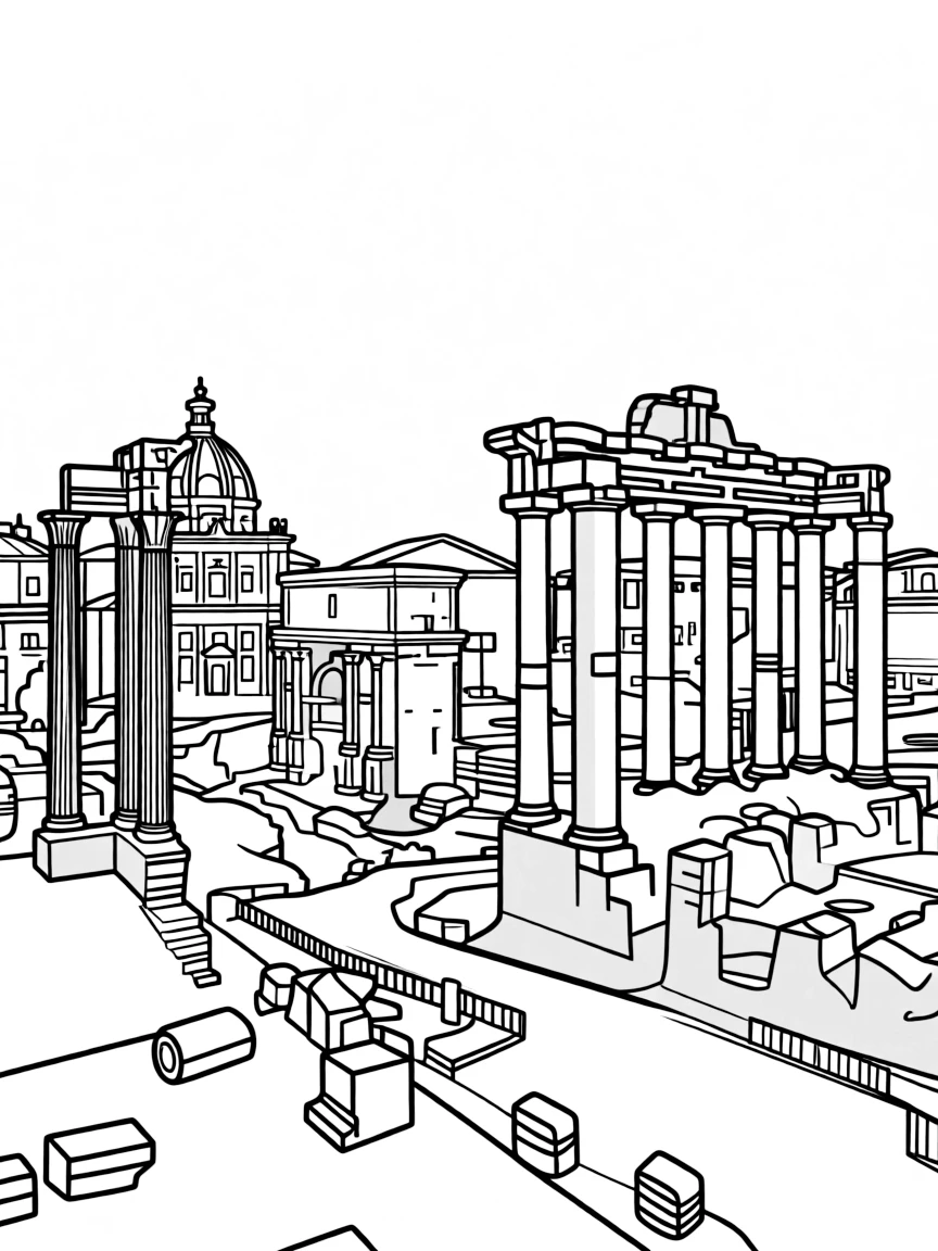 A simple outline of the Roman Forum in Rome, Italy.