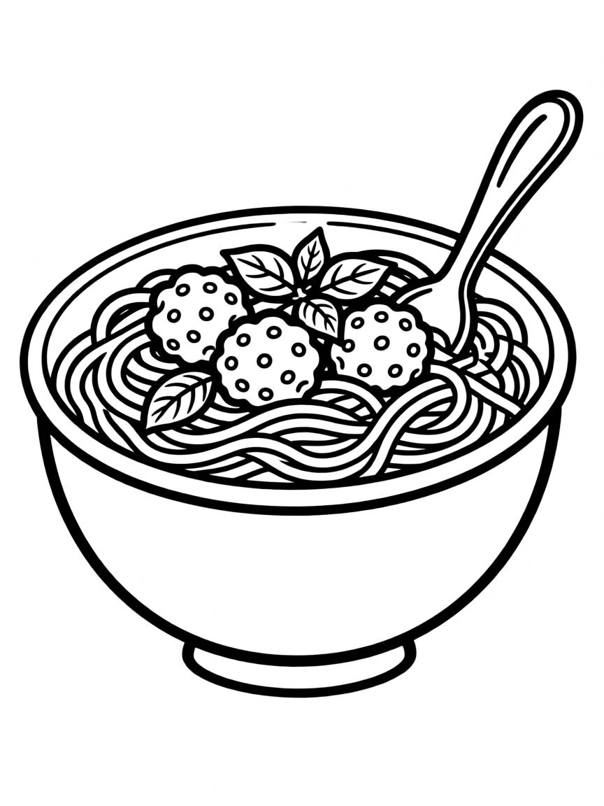 A cute drawing of a delicious spaghetti bowl.