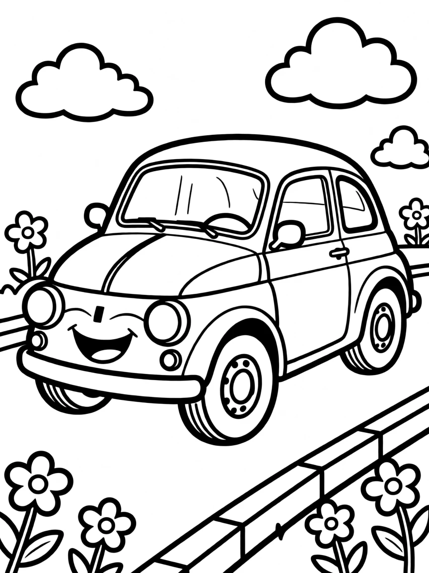 A cute drawing of a tiny Italian car.