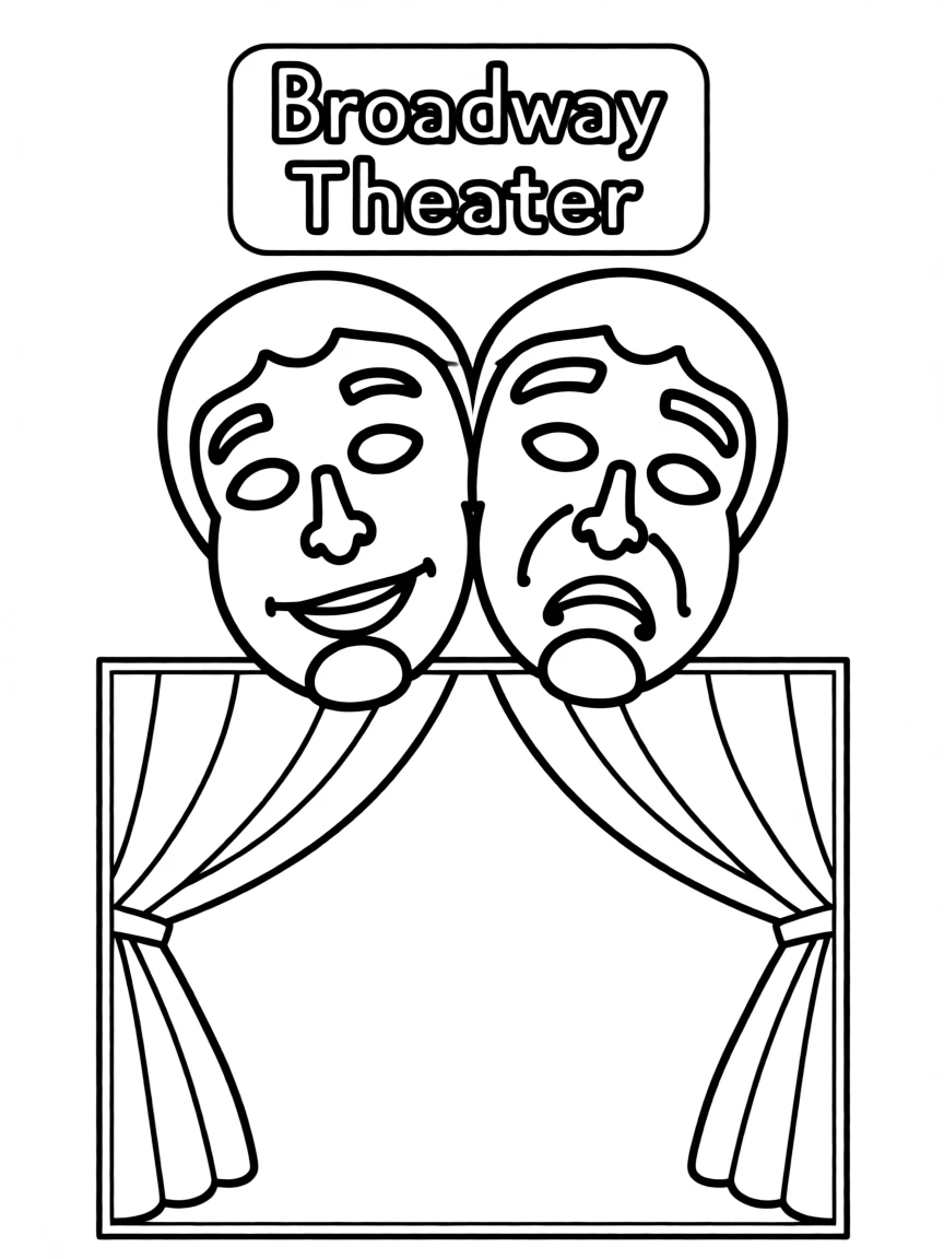 A drawing of a simplified Broadway theater mask.