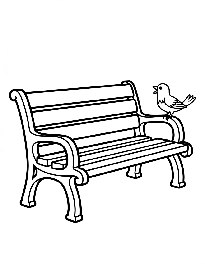 A simplified drawing of a Central Park bench with a bird.