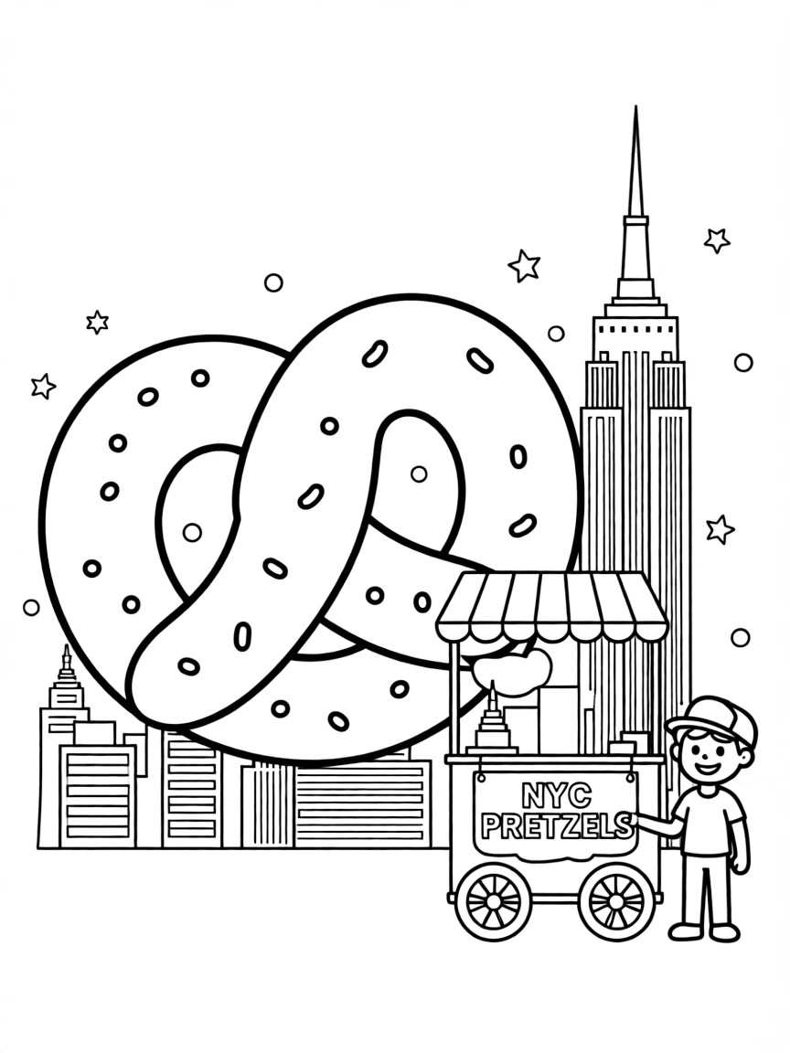 A cute drawing of a New York City pretzel.