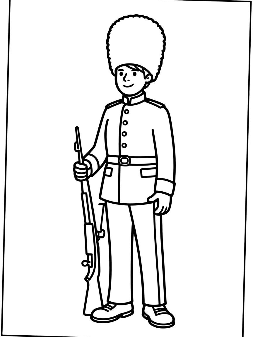 A simplified drawing of a Queen's Guard.