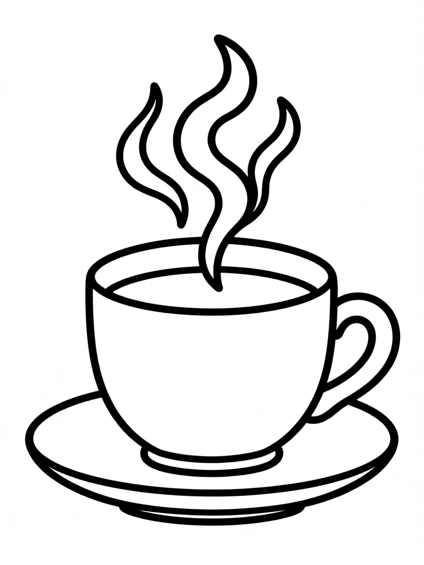 A cute drawing of a steaming cup of tea.