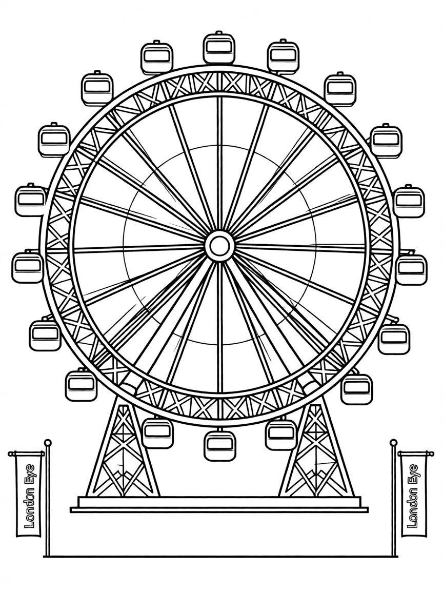 A drawing of a simplified London Eye Ferris wheel.
