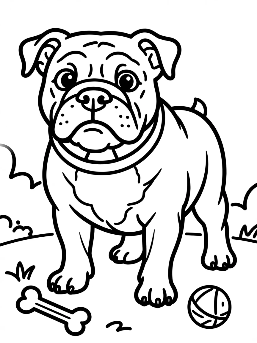 A cartoon-style drawing of a cheerful British bulldog.