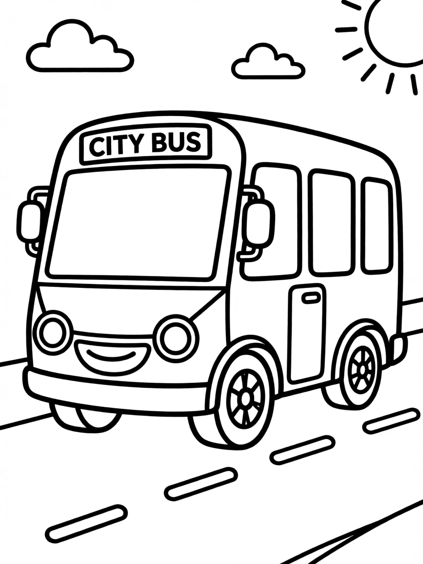 A cute drawing of a small red bus.