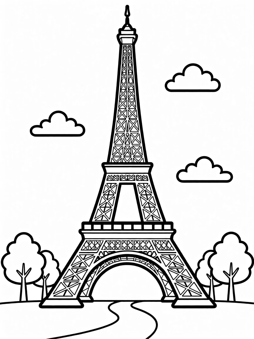 A simple outline of the Eiffel Tower, Paris, France.