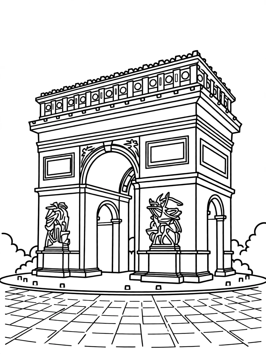 A drawing of a simplified Arc de Triomphe.