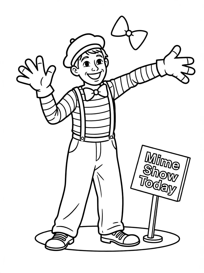 A cartoon-style drawing of a cheerful French mime.