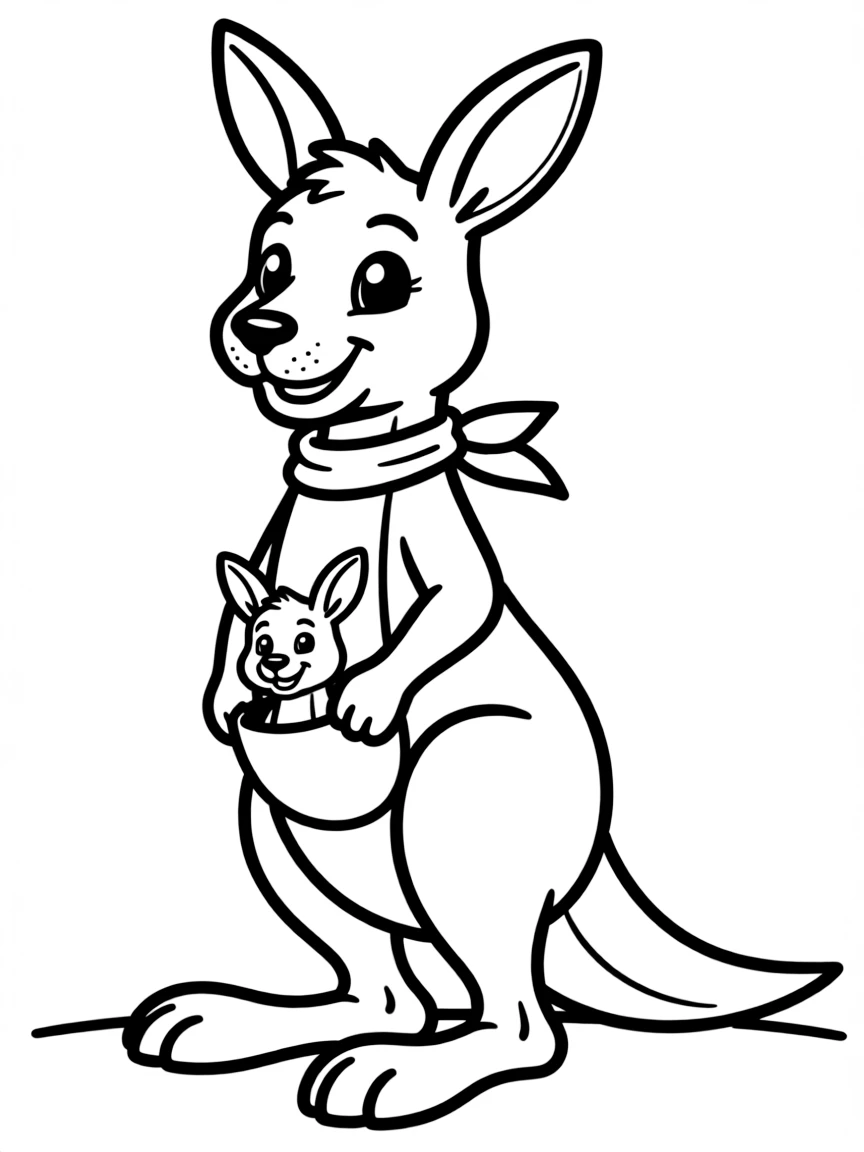 A cartoon-style drawing of a friendly kangaroo.