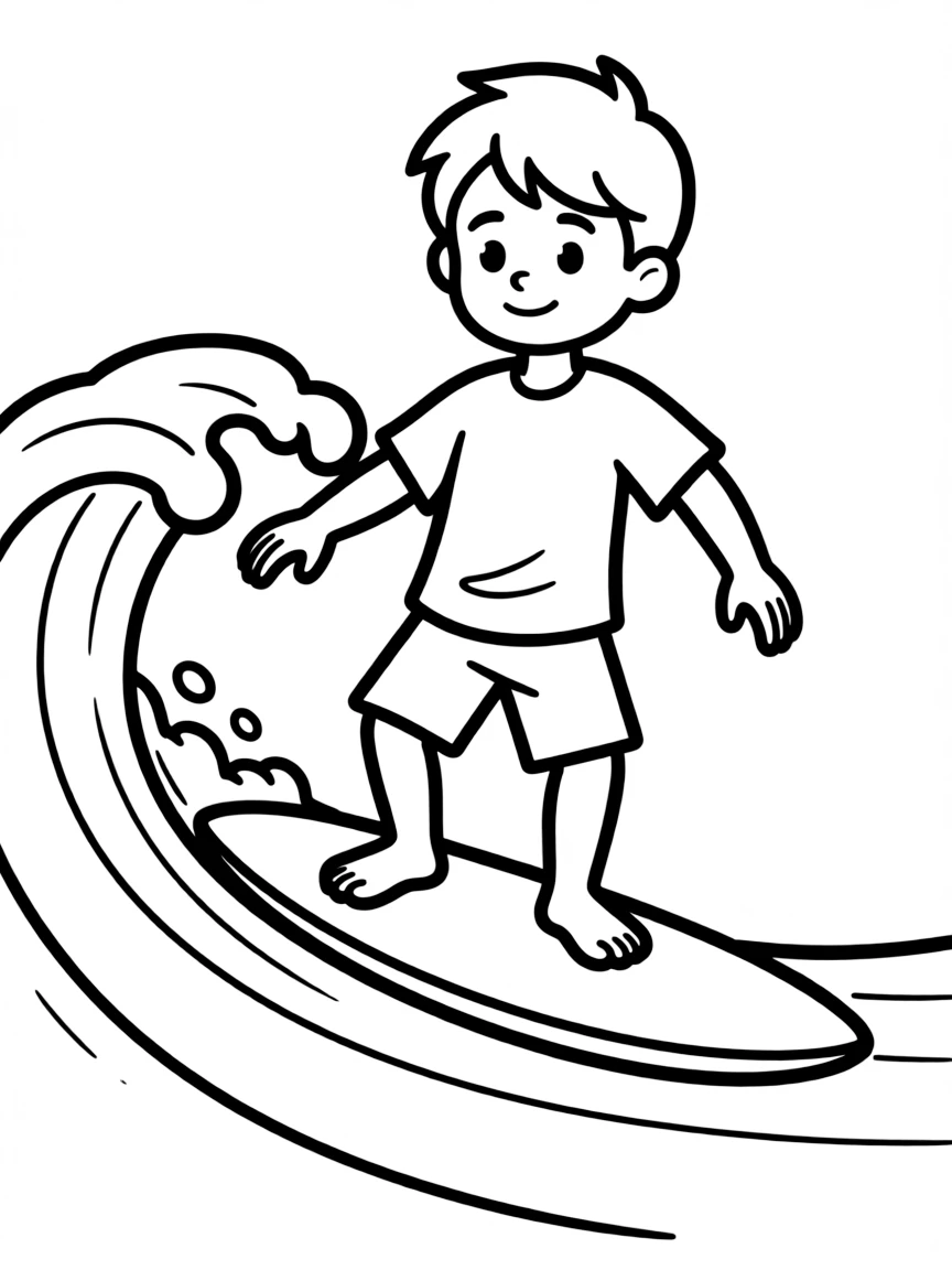 A drawing of a simplified surfer on a wave.