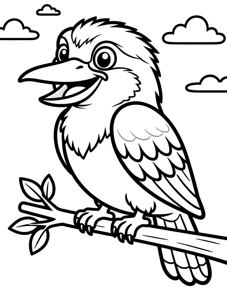 A cartoon-style drawing of a cheerful kookaburra.