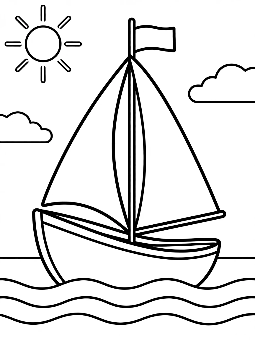 A simplified drawing of a sailboat.