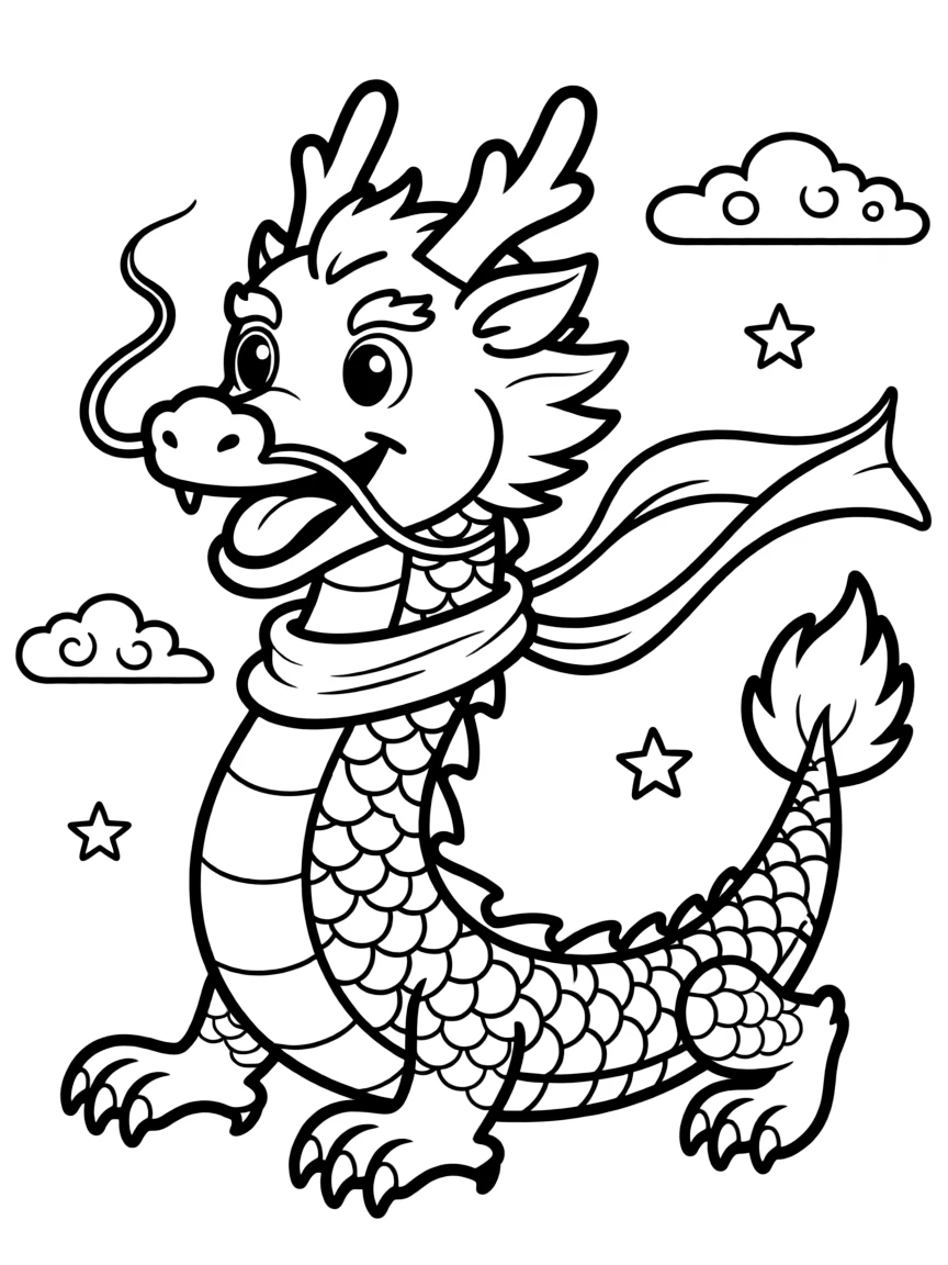 A simplified drawing of a Chinese dragon.