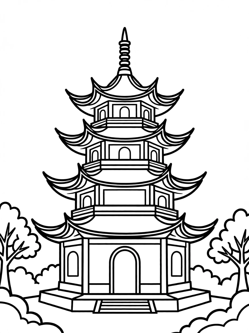 A simple outline of a pagoda.
