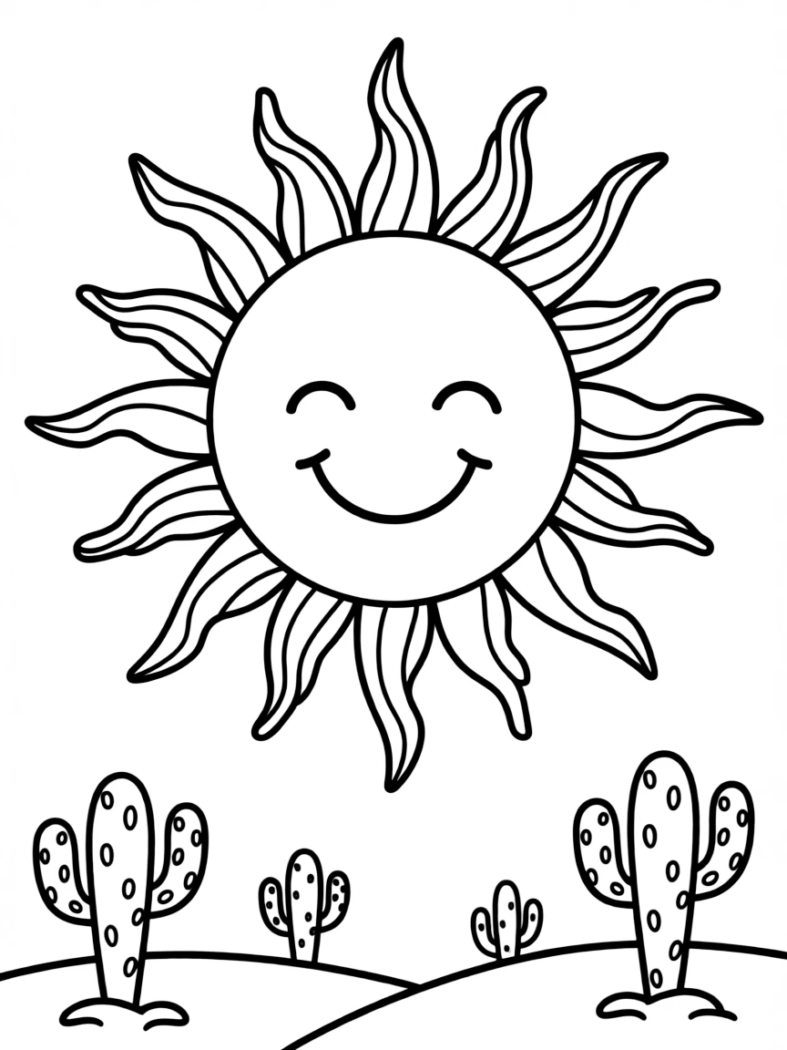 A cute drawing of a desert sun.