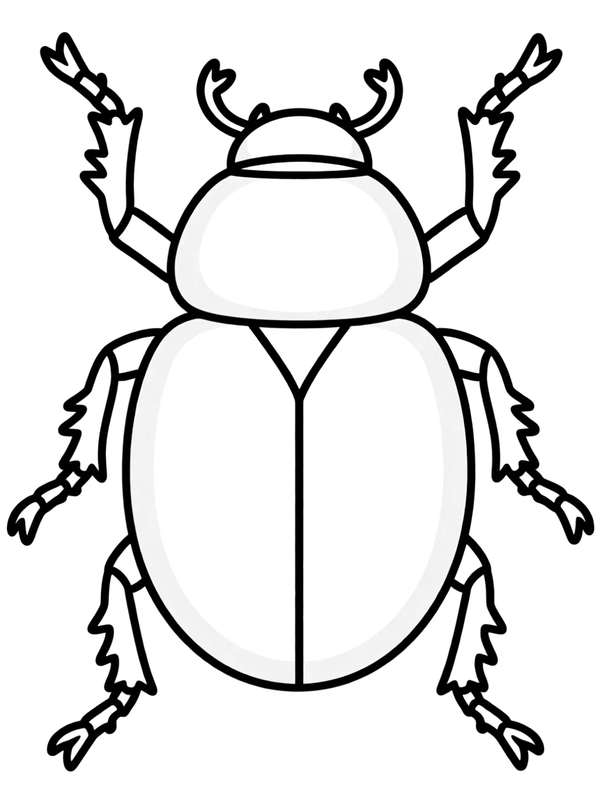 A simplified drawing of a scarab beetle.
