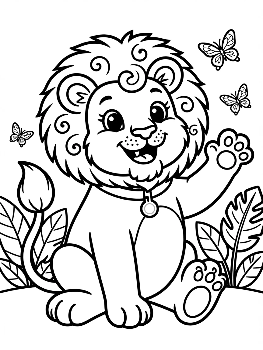 A cartoon-style drawing of a friendly lion.