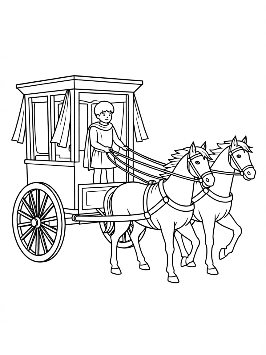 A simplified drawing of a Roman chariot.