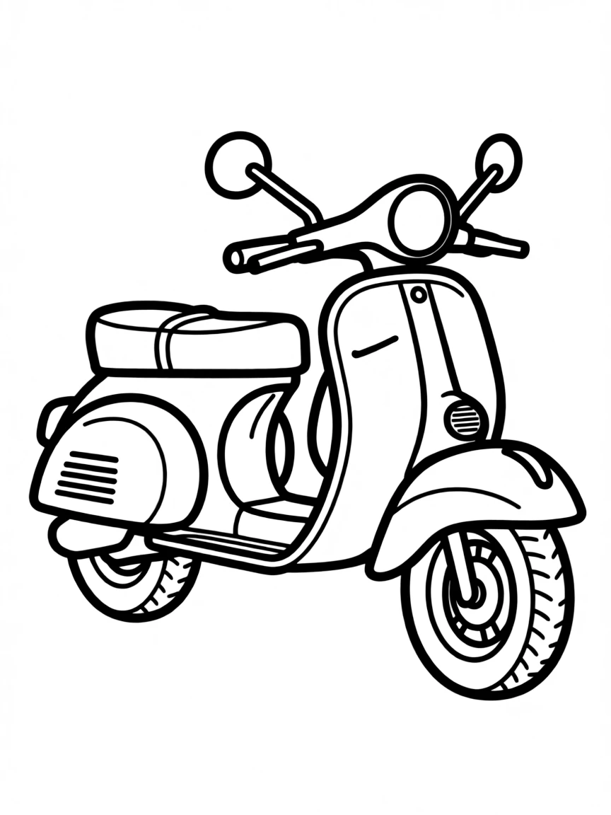 A drawing of a simplified Vespa scooter.