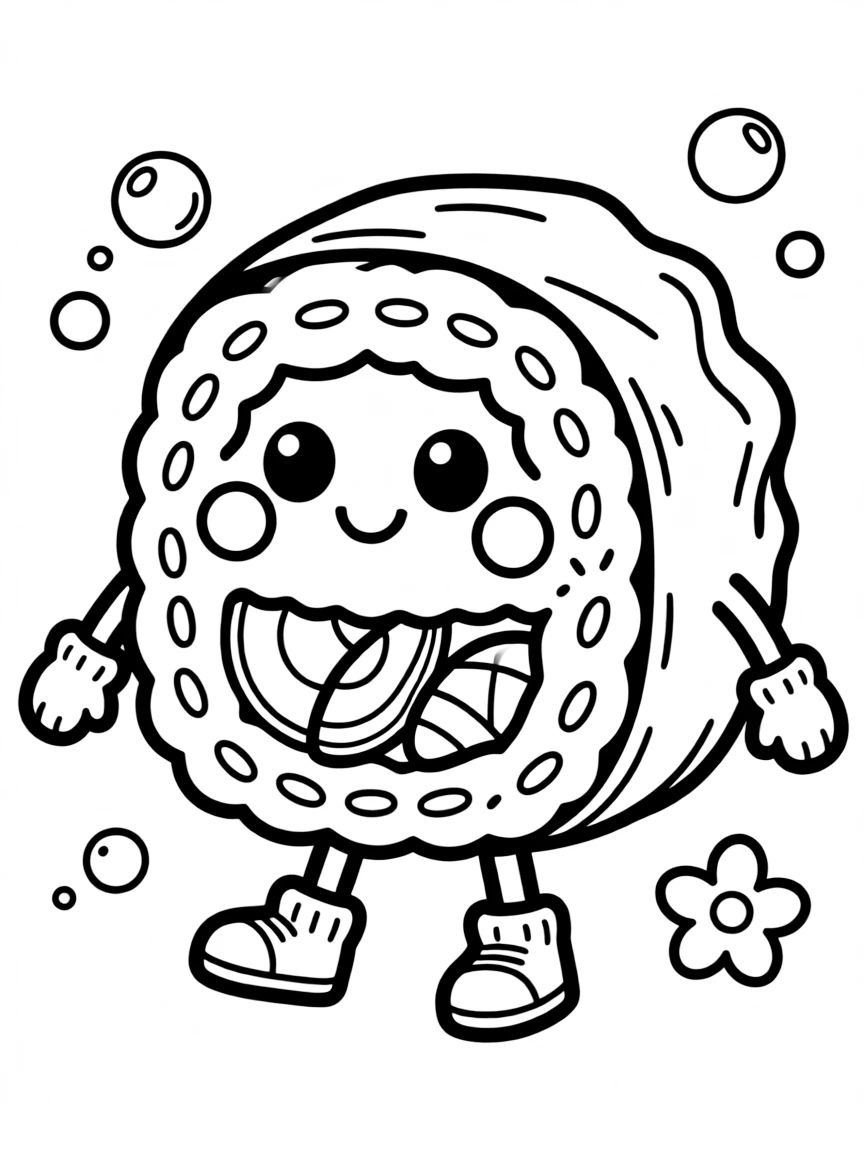 A cute drawing of a sushi roll.