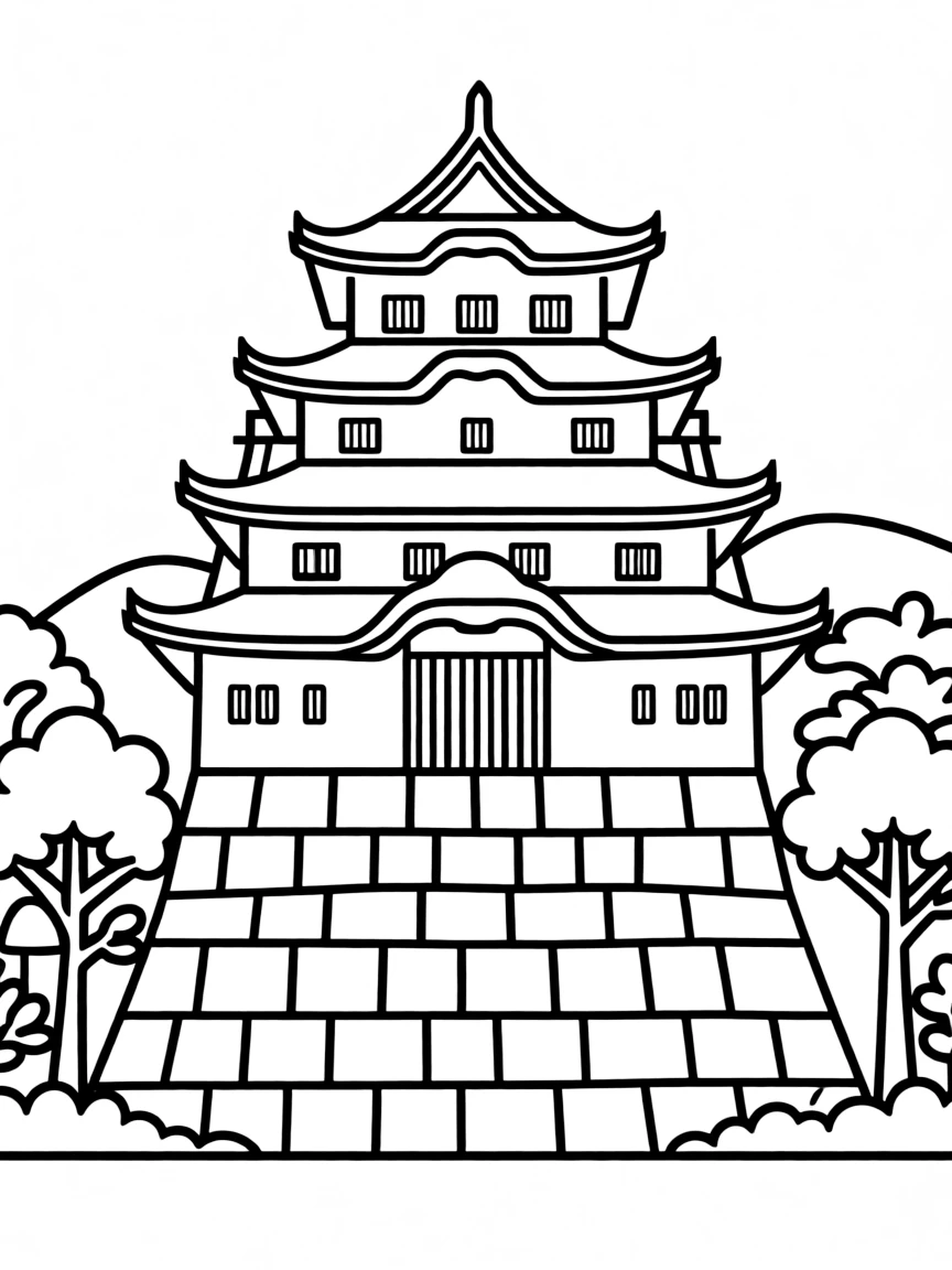 A simplified drawing of a Japanese castle.