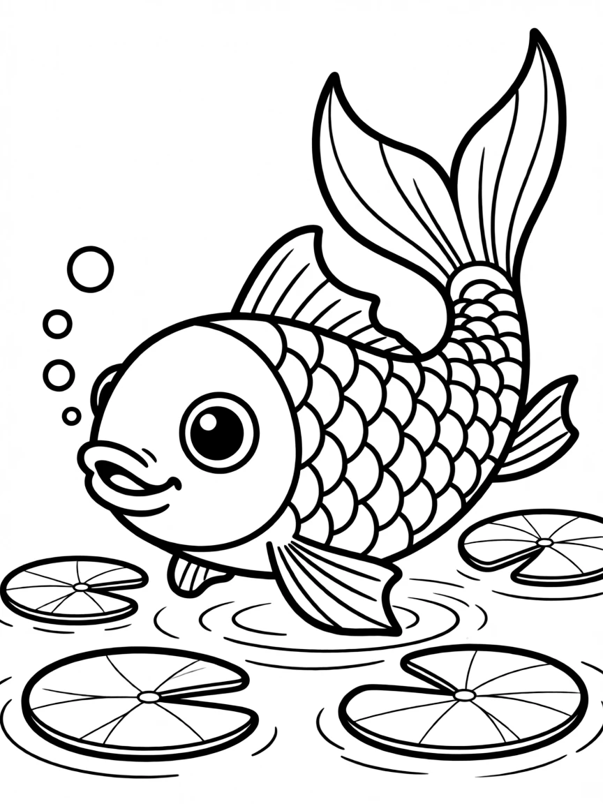 A cute drawing of a small koi fish.